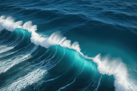 Blue ocean wave with white foam. 3d rendering, 3d illustration.の写真素材