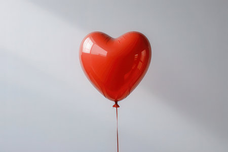 Red heart-shaped balloon on white background. Valentines day concept