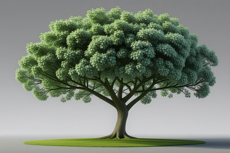 3d rendering of a green tree isolated on gray background with shadow