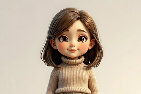 Cute little girl in a knitted sweater. 3d rendering