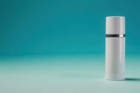 White cosmetic bottle on blue background. Mock up, 3D Rendering