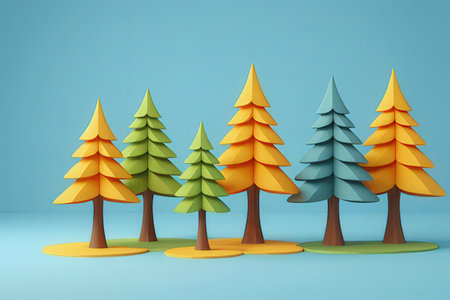 Pine trees in the blue background. 3d render illustration.の写真素材