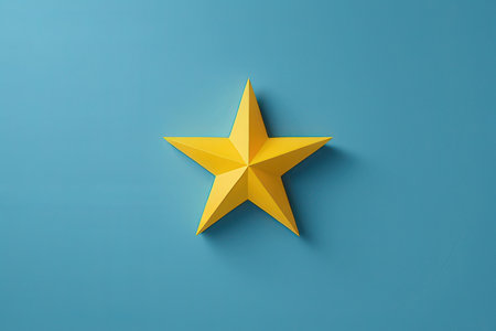 Star icon isolated on blue background. 3d render illustration. Top view.の写真素材