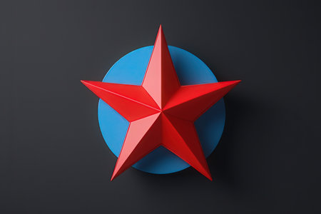 Red and blue star on a black background. 3d rendering.の写真素材