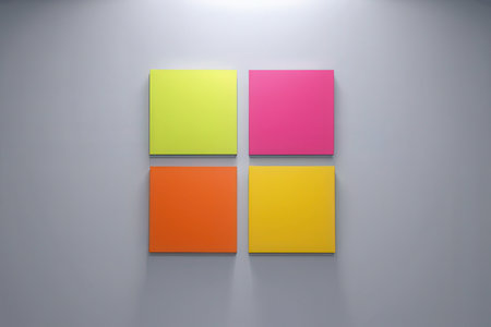 3d rendering of three colorful frames on a wall in a room