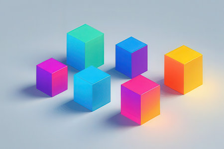 3d render of colorful cubes on a white background. 3d illustrationの写真素材