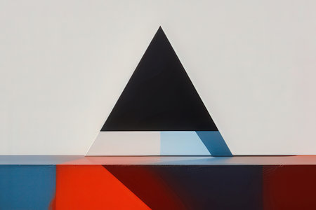 3D render of a pyramid on a white background with blue and red lights