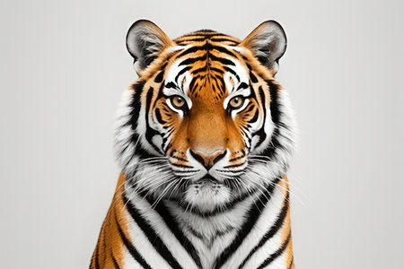 Portrait of a tiger on a white background. Isolated.