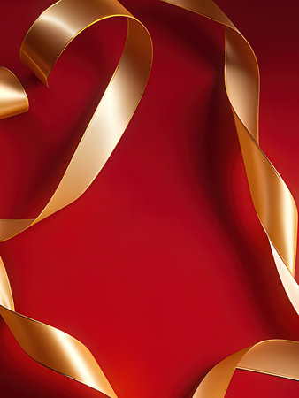 Shiny satin ribbon on a red background. Vector illustration.の写真素材