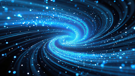 abstract blue background with glowing particles, 3d rendering computer digital illustrationの写真素材