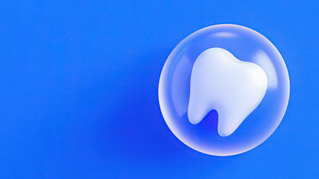 Tooth in a bubble on a blue background. 3d illustrationの写真素材