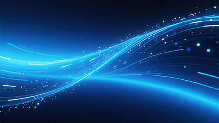 Abstract blue light lines on dark background. Vector illustration for your designの写真素材