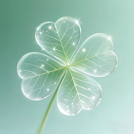 Four leaf clover with water drops on a green background. St. Patrick's Day.の写真素材