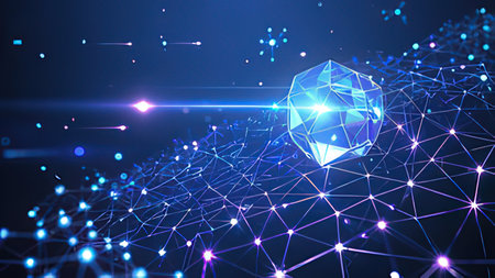 Abstract polygonal background with connecting dots and lines. 3d rendering