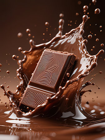 chocolate splash with chocolate bar on brown background. 3d renderingの写真素材