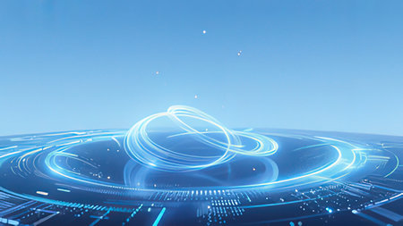 Futuristic technology background with glowing lines and circles. 3d rendering