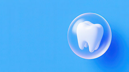Tooth in a bubble on a blue background. 3d illustrationの写真素材