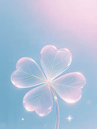 four-leaf clover on a blue background with bokehの写真素材