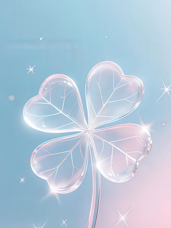 four-leaf clover on a blue background with sparkles.の写真素材