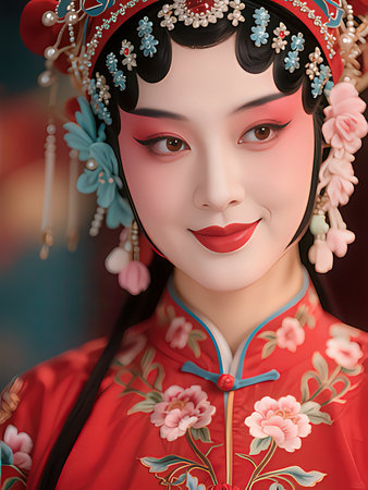 3d rendering of a beautiful Chinese girl in traditional clothes, closeupの写真素材