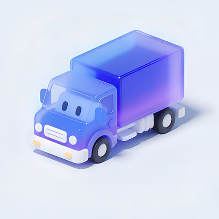 Truck with a cube on wheels. 3d illustration. Isometric projection.の写真素材