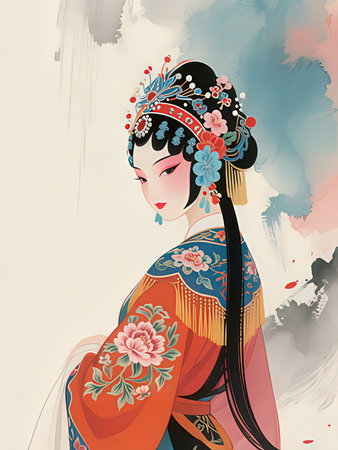 Illustration of a Chinese woman in traditional hanfu.の写真素材