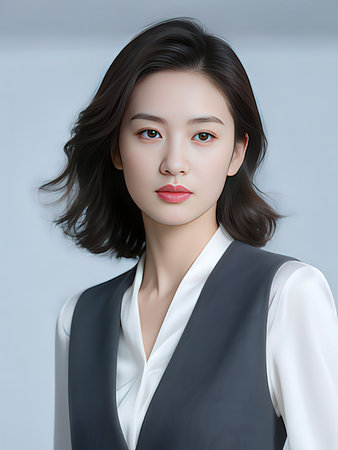 3d illustration of a beautiful young asian woman in a suitの写真素材