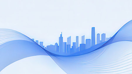 Blue abstract background with city skyline. Vector illustration. Eps 10.の写真素材