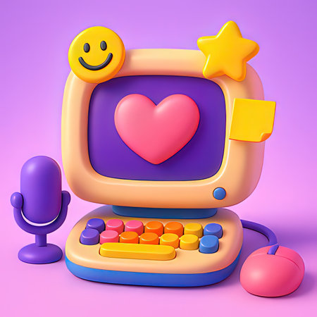 Computer with heart and microphone. 3D illustration. Retro style.の写真素材