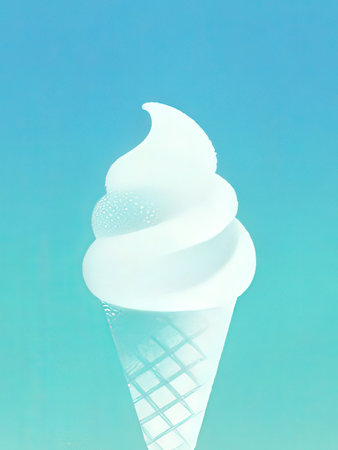Ice cream in a waffle cone on a blue background. Soft focus.