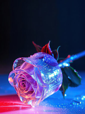 beautiful rose in a glass vase on a dark background.の写真素材