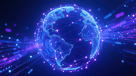 Abstract digital globe on blue background. Technology concept. 3D Rendering