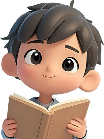 Cute boy reading a book, 3d illustration, vector.の写真素材