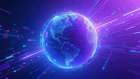 Abstract digital globe with glowing particles. Futuristic technology style vector illustration.