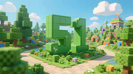 3d render of a green building with a number 5 in the middle