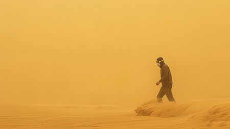 A man walking in the desert.の写真素材