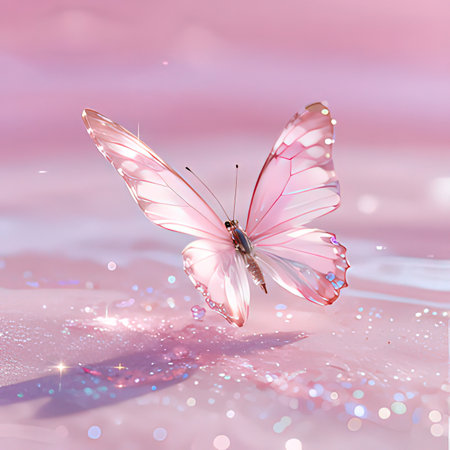 Pink butterfly on pink background with bokeh. 3d renderの写真素材