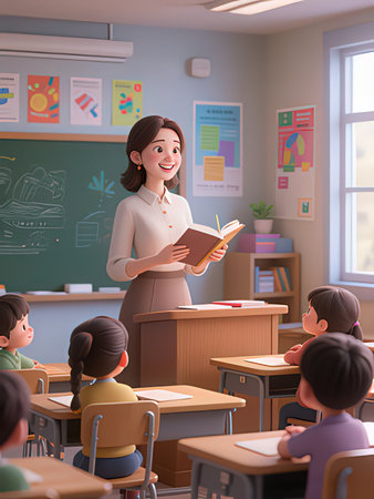 Teacher and pupils in the classroom. Education concept. 3d renderingの写真素材