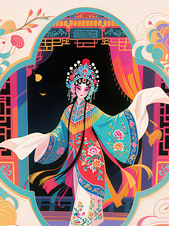 Chinese New Year. Vector illustration of a beautiful Chinese woman in traditional costume.の写真素材