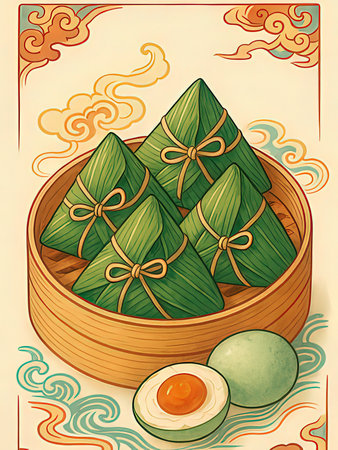 Zongzi - Chinese rice dumpling. Vector illustration.の写真素材