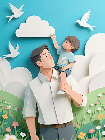 Father and son in the park. Happy family concept. Vector illustration.の写真素材