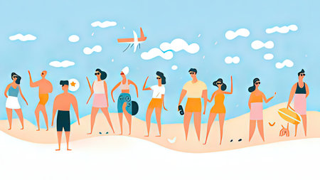 People on the beach. Summer time. Vector illustration in flat styleの写真素材