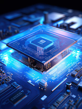 Circuit board close-up. Technology background. 3d rendering