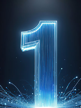 Futuristic number one (1) with fiber optics background. 3D Renderingの写真素材