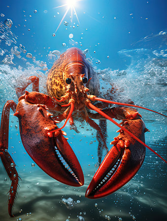 Lobster in the ocean. 3D render. Underwater world.の写真素材
