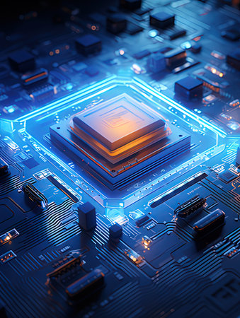 Circuit board close-up. Technology background. 3d rendering