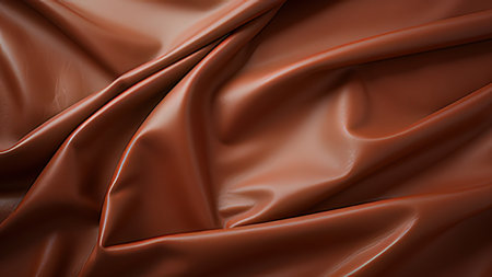Closeup of rippled brown satin fabric, cloth background