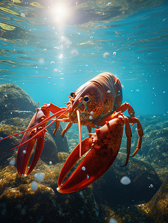 Lobster in the sea. 3D render. Underwater.の写真素材