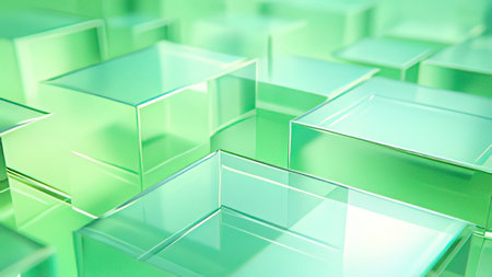 Abstract background made of glass cubes. 3d render illustration. Square composition.