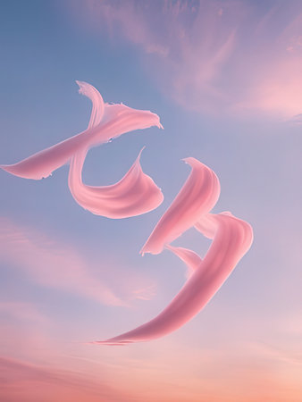 Abstract background of pink hot air balloons in the blue sky. 3d rendering